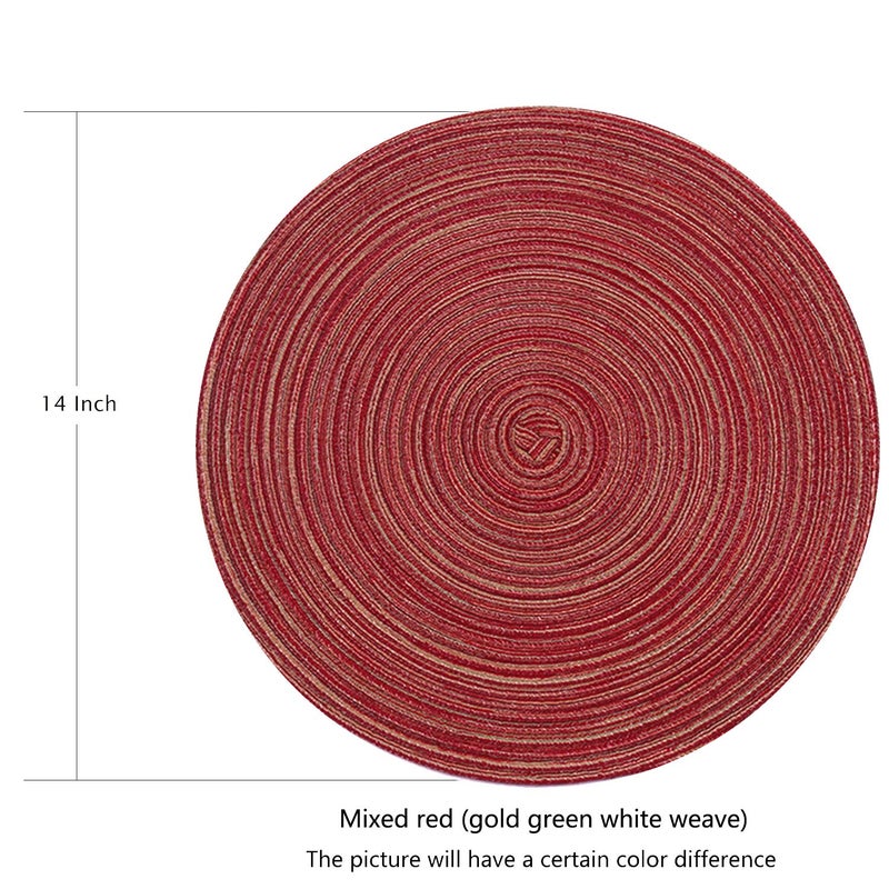 Topotdor 14 Inch Round Placemats Heat-Resistant Stain Resistant Anti-Skid Washable Polyproplene Table Mats Placemats (Burgundy Multi Color, Set of 6) - Image 2